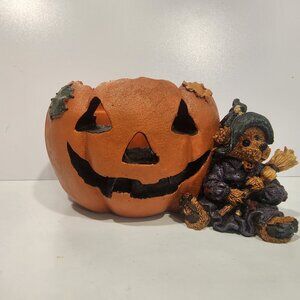 1995 BOYDS BEARS  & EMMA THE WITCH BEAR PUMPKIN CANDLE VOTIVE HOLDER